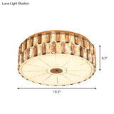 9 - Bulb Gold Drum Bedroom Flush Mount Lamp With K9 Crystal And Glass Diffuser