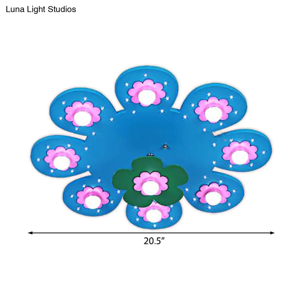 9-Light Flower Flush Mount Kids Wood Ceiling Lamp For Nursing Room And Girl’s Bedroom