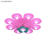 9-Light Flower Flush Mount Kids Wood Ceiling Lamp For Nursing Room And Girl’s Bedroom
