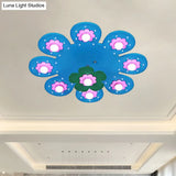 9-Light Flower Flush Mount Kids Wood Ceiling Lamp For Nursing Room And Girl’s Bedroom