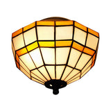 Tiffany Style Mission Ceiling Light: Stained Glass Semi Flush Mount With Geometric Shade Yellow