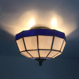 Tiffany Style Mission Ceiling Light: Stained Glass Semi Flush Mount With Geometric Shade