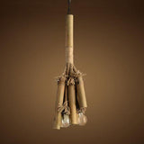Bamboo Lodge Style Chandelier Light - 3 Lights Open Bulb Hanging Lamp For Restaurants