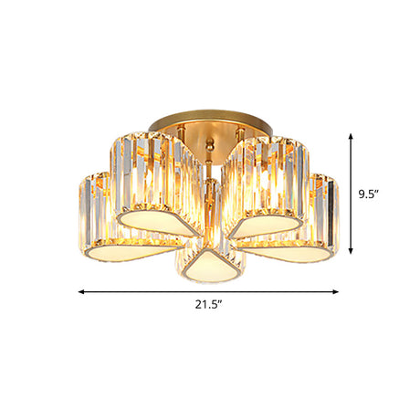 Gold Carved Crystal Semi-Flush Ceiling Lamp With Oval/Teardrop Design And 5 Lights