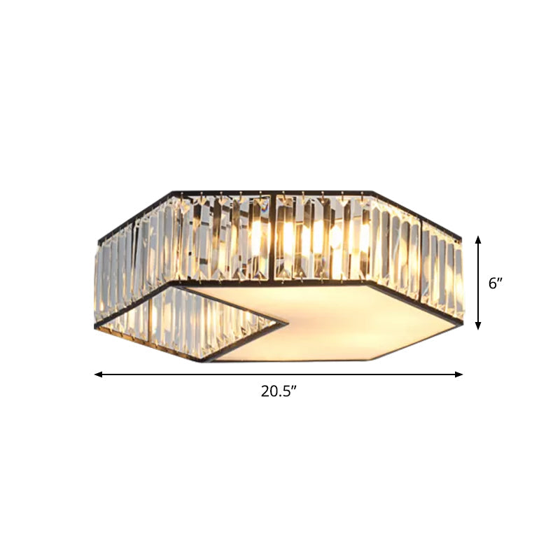 Harlequin Crystal Block Ceiling Light Fixture With 5 Minimalist Flush Lamp Heads In Black