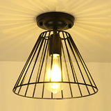Industrial Cage-Style Conical Semi-Flush Light In Black - Indoor 1 Bulb Mount