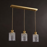 Modernist Gold Pendant Lamp With Faceted Crystal And Clear Glass Shade - 3 Heads
