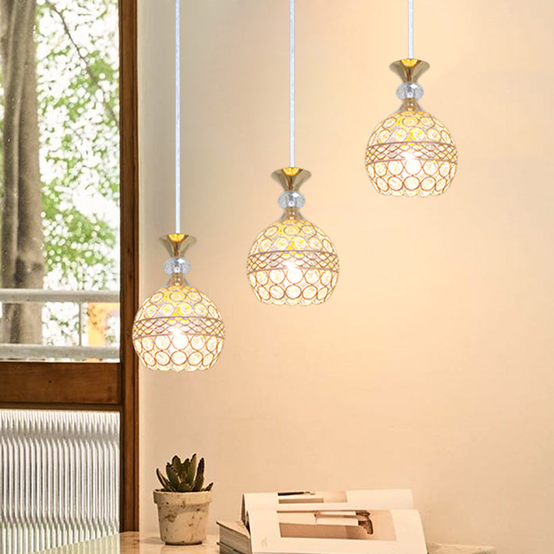 Modernism Pendant Lamp With Crystal-Encrusted Shade - Gold Ball Ceiling Fixture