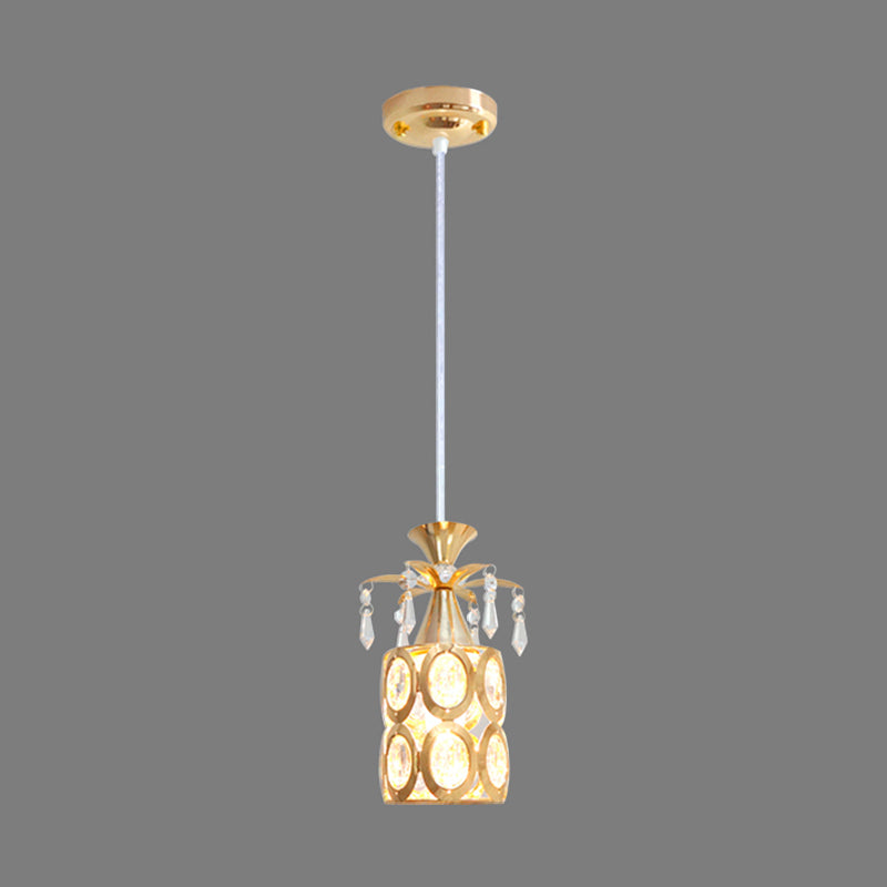 Modern Gold Crystal Pendant Light With Cylindrical Suspension