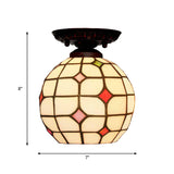 Tiffany White Grid Glass Flush Mount Ceiling Light With Jewels