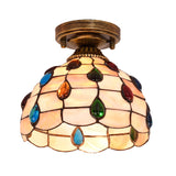 Tiffany Single-Bulb Shell Bowl Ceiling Lamp - Handmade Blue/Light Blue/Beige Flush Mount With