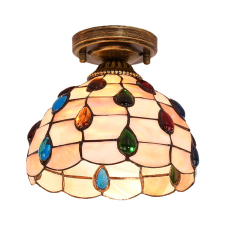 Tiffany Single-Bulb Shell Bowl Ceiling Lamp - Handmade Blue/Light Blue/Beige Flush Mount With