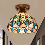 Tiffany Single-Bulb Shell Bowl Ceiling Lamp - Handmade Blue/Light Blue/Beige Flush Mount With