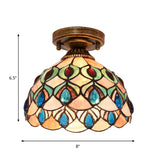 Tiffany Single-Bulb Shell Bowl Ceiling Lamp - Handmade Blue/Light Blue/Beige Flush Mount With