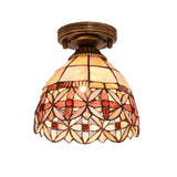 Tiffany Floral Bell Ceiling Light Fixture In Beige/Red-White/Pink For Living Room