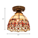 Tiffany Floral Bell Ceiling Light Fixture In Beige/Red-White/Pink For Living Room