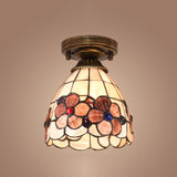 Tiffany Floral Bell Ceiling Light Fixture In Beige/Red-White/Pink For Living Room