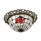 Natural Shell Baroque Flush Mount Ceiling Light With Gridded Hemispherical Design And Brass Finish -