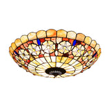 Tiffany Bowl Shell Ceiling Lamp With Blossom Pattern - 12/21 Dia 3/4-Light Flush Mount Beige