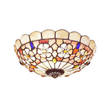 Tiffany Bowl Shell Ceiling Lamp With Blossom Pattern - 12/21 Dia 3/4-Light Flush Mount Beige