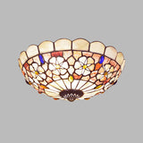 Tiffany Bowl Shell Ceiling Lamp With Blossom Pattern - 12/21 Dia 3/4-Light Flush Mount Beige