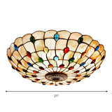 Tiffany Beige Shell Flush Mount Ceiling Light - 3/4-Light Cabochons-Embellished Ideal For Living