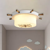 Opal Glass Drum Flush Mount Fixture - 3 Bulbs White/Light Blue/Blackish Green