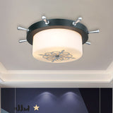Opal Glass Drum Flush Mount Fixture - 3 Bulbs White/Light Blue/Blackish Green