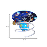 Cartoon Led Wood Flush Light Fixture - Blue Globe Ceiling Mount For Kids Bedroom
