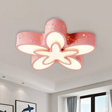 Flower-Shaped Led Cartoon Flush Ceiling Light For Kids Bedrooms In Pink/Blue