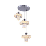 Modern Chrome Windmill Multi Light Pendant With Clear Faceted Crystal - 3-Light Hanging Lamp Kit