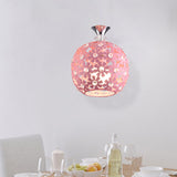 Minimalist Iron Ceiling Pendant Light - Pink Finish With Sphere Design 1 Bulb Floret Drop Fixture