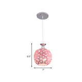 Minimalist Iron Ceiling Pendant Light - Pink Finish With Sphere Design 1 Bulb Floret Drop Fixture