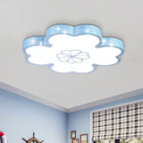 Ultrathin Acrylic Led Bedroom Flush Mount Lamp With Cartoon Flower Design In White/Blue