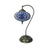 Stained Art Glass Night Light With Curved Arm In Yellow/Blue/Green