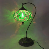 Stained Art Glass Night Light With Curved Arm In Yellow/Blue/Green