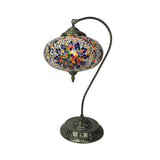 Stained Art Glass Night Light With Curved Arm In Yellow/Blue/Green Dark Blue