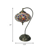 Stained Art Glass Night Light With Curved Arm In Yellow/Blue/Green