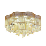 Led Flower Ceiling Light With Crystal Drops - Gold/Pink Modern 2-Layer Fabric Mount