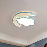 Kids Led Moon And Cloud Flushmount Ceiling Light In Blue/Pink Blue