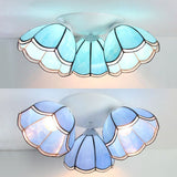 Vintage Stained Glass Ceiling Light Fixture - 3-Light Industrial Domed Design In Blue Tones Indoor