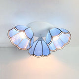 Vintage Stained Glass Ceiling Light Fixture - 3-Light Industrial Domed Design In Blue Tones Indoor