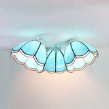 Vintage Stained Glass Ceiling Light Fixture - 3-Light Industrial Domed Design In Blue Tones Indoor