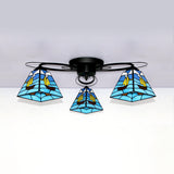 Retro Geometric Flushmount Ceiling Light With Stained Glass - White/Sky Blue/Clear/Dark Blue Bedroom
