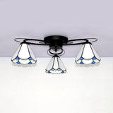 Retro Geometric Flushmount Ceiling Light With Stained Glass - White/Sky Blue/Clear/Dark Blue Bedroom