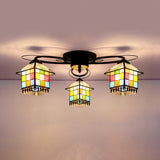 Black Tiffany Stained Glass 3-Light Flushmount For Small Bedroom