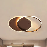 Sleek Moon Led Semi Flush Ceiling Light Fixture In White/Coffee Brown With Multiple Lighting Options