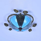 Retro Style Stained Glass Ceiling Light Fixture - Bowl-Shaped 3 Bulbs Flushmount