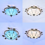 Retro Style Stained Glass Ceiling Light Fixture - Bowl-Shaped 3 Bulbs Flushmount