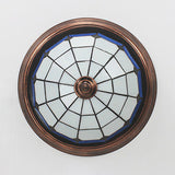Lodge Stained Glass Bowl Ceiling Light Fixture - 1 Bulb Flushmount In Blue & White